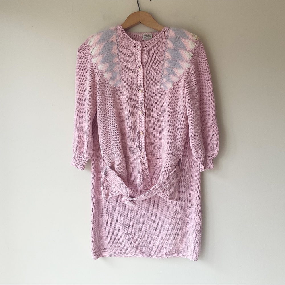 Vintage 1980’s Custom Knit Pink Two Piece Sweater and Skirt Set - Picture 3 of 15